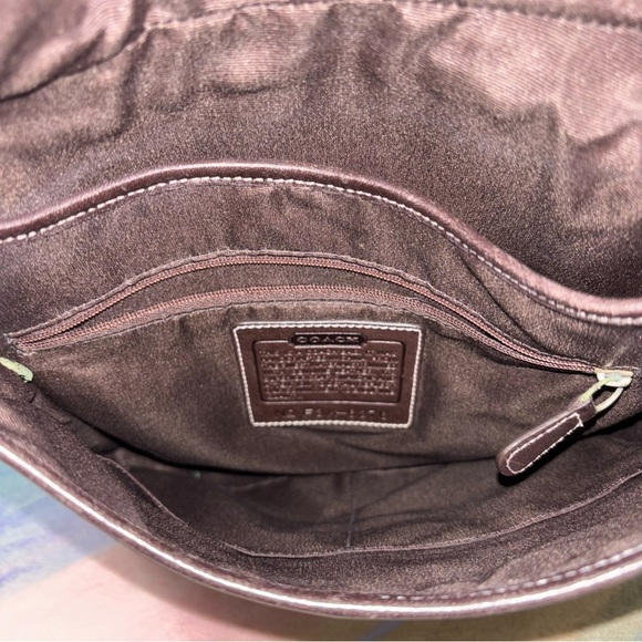 Coach Purse Crossbody Bag Brown Leather Light Fabric Canvas K3M-6376 Authentic - Picture 11 of 15